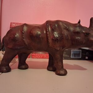 Brown Decorative Rhino Sculpture - Home Art Accent
